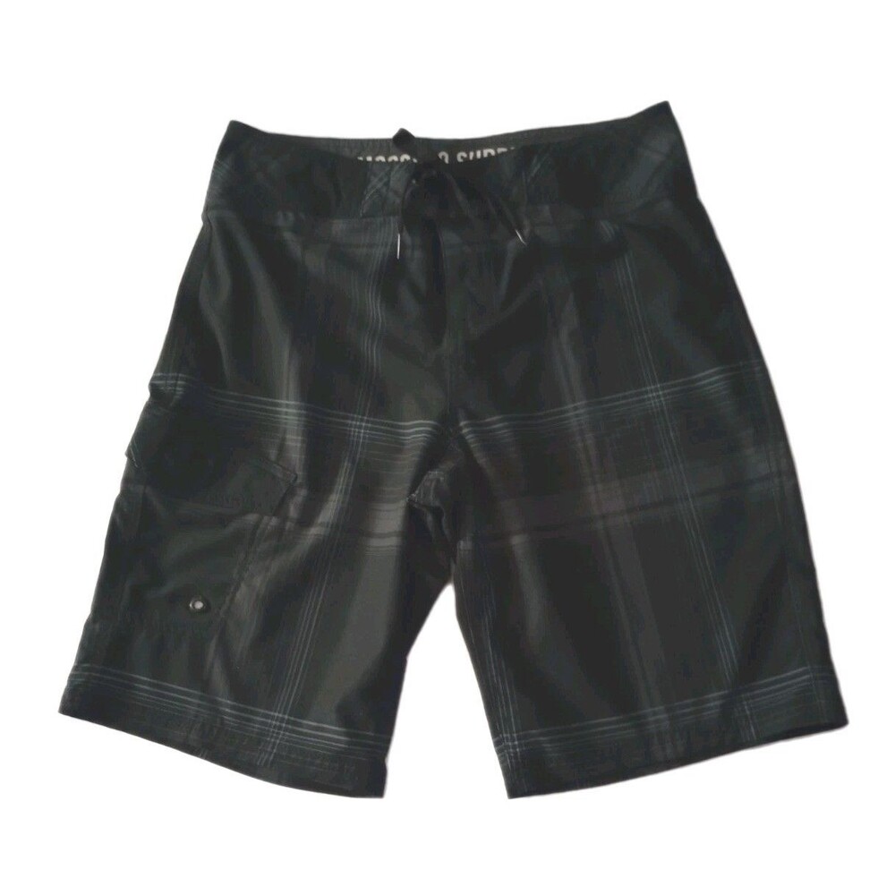 Mossimo Supply Co Black Plaid Swim Trunks Board Shorts sz 30 Mens Swimwear